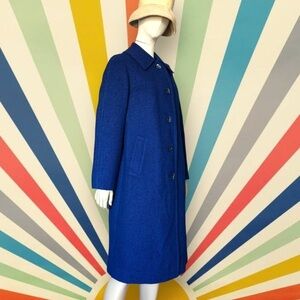 Vintage Blue Wool Coat 1960s Mod Swing Women’s Medium 38” Bust Weatherbee Jacket